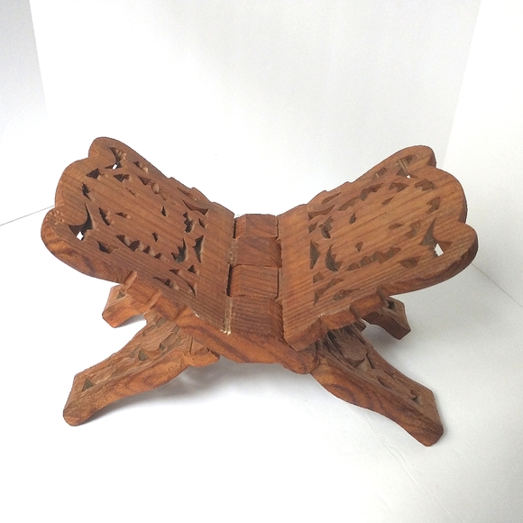Vintage Carved Wood Book Holder/Bible Holder/Cook Book Holder - Picture 1 of 9
